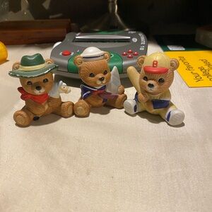 Homco Bear Figurine Trio - Brown, Green, Blue, Yellow